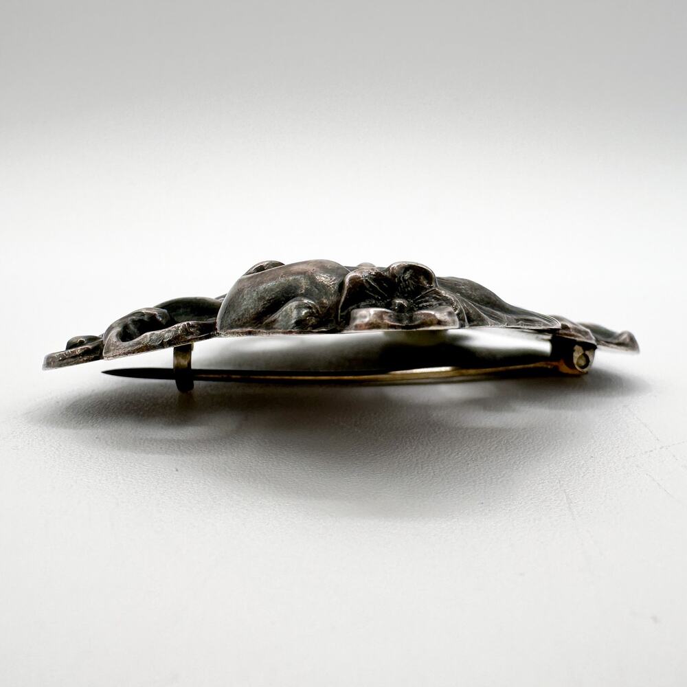 Antique Art Nouveau Sterling Silver Brooch Maiden with Flower, Gibson Girl Style - Picture 10 of 13